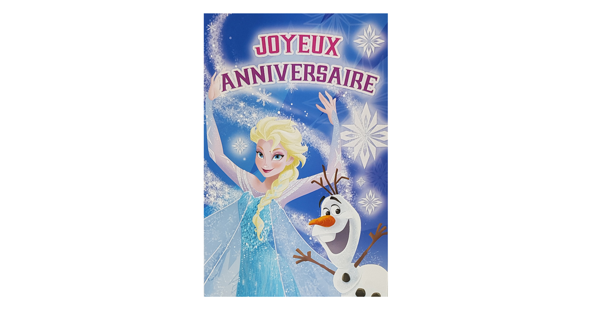 Carte Disney Joyeux anniversaire Reine des neiges. Elsa et Olaf. Réf